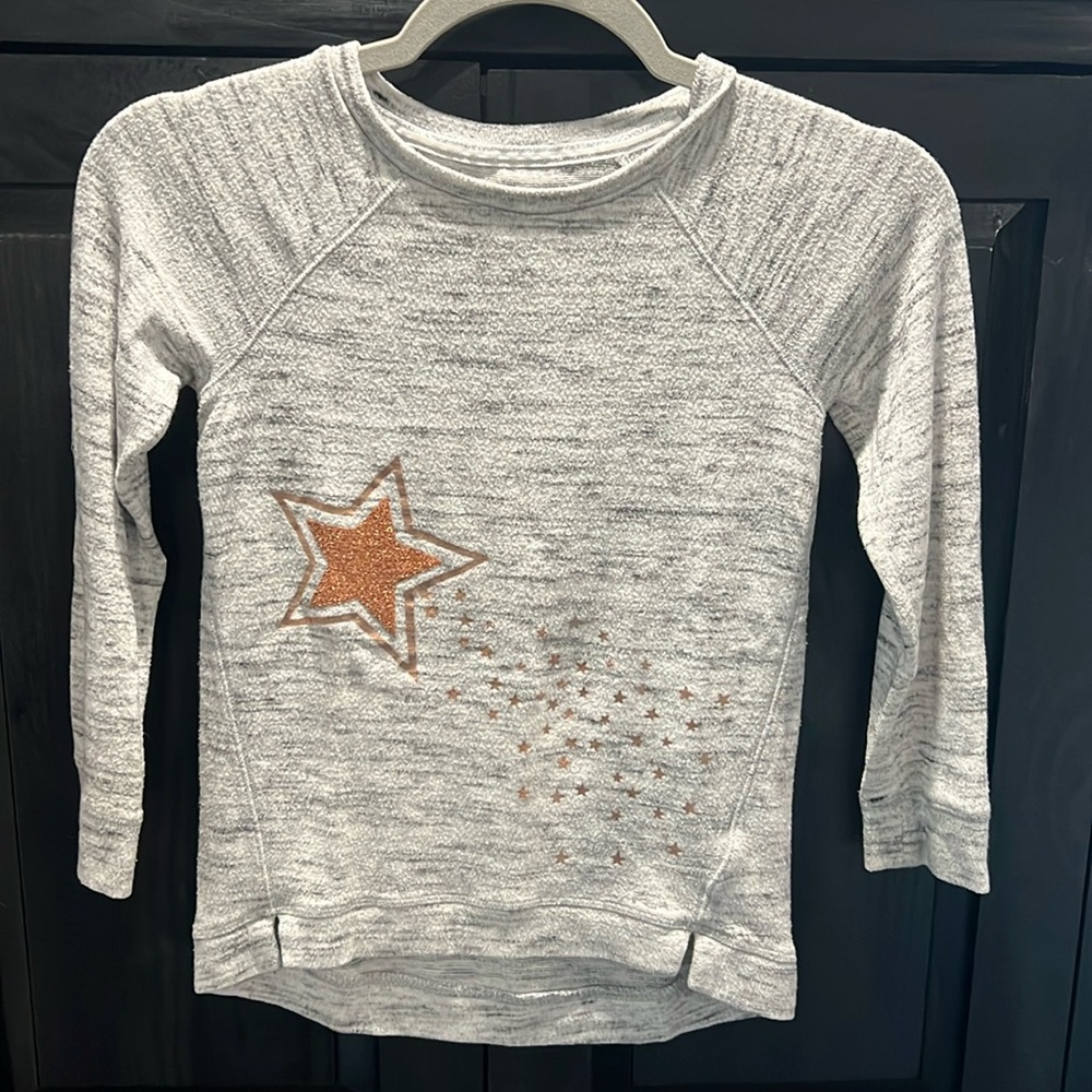 Girls gray sweater with gold glitter shooting star, S (6/6x)